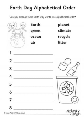 Earth Day Alphabetical Order 