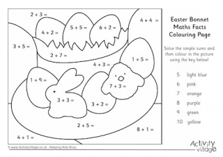 Easter Bonnet Maths Facts Colouring Page