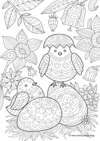 Easter Chicks Colouring Page