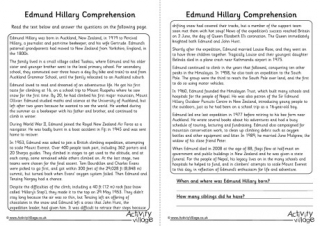 Edmund Hillary Comprehension