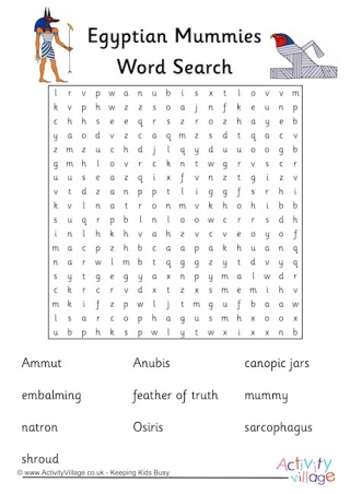 Egyptian Mummies Word Search Puzzle