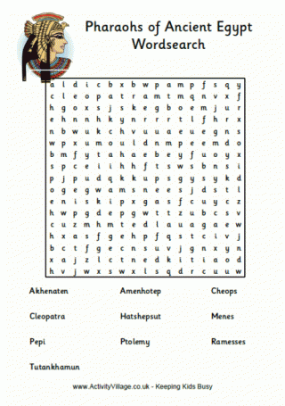 Egyptian Pharaohs Word Search Puzzle