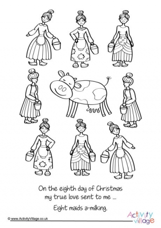 Eight Maids Milking Colouring Page
