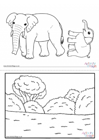 Elephant and Baby Cut Outs Colouring Page