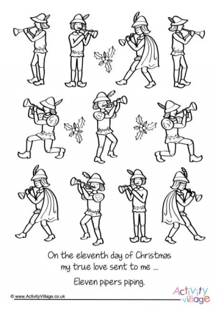 Eleven Pipers Piping Colouring Page