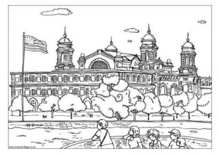 Ellis Island Colouring Page