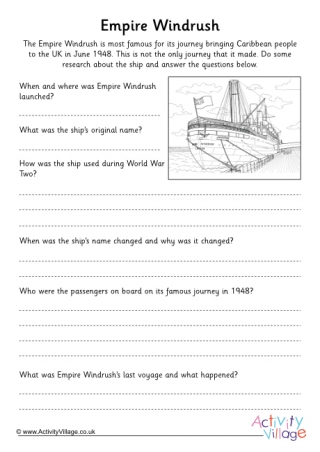 Empire Windrush Research Worksheet