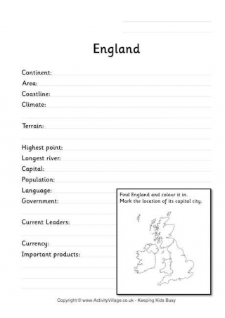 England Fact Worksheet