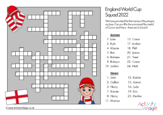 England World Cup Squad 2022 Crossword