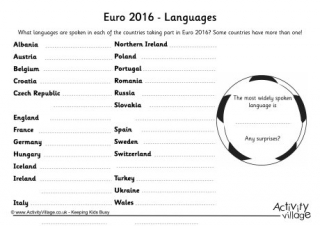 Euro 2016 Languages Worksheet