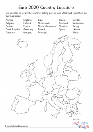 Euro 2020 country locations worksheet