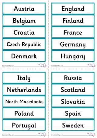Euro 2020 Country Word Cards