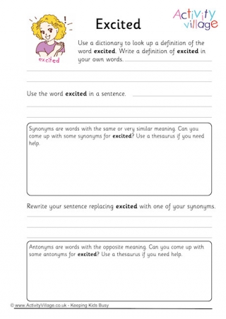 Excited Vocabulary Worksheet