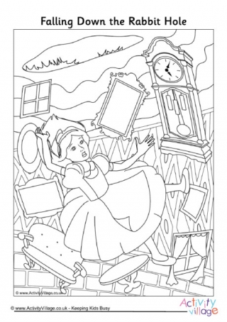 Falling Down the Rabbit Hole Colouring Page