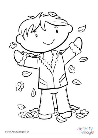 Falling Leaves Boy Colouring Page