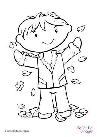 Falling Leaves Boy Colouring Page