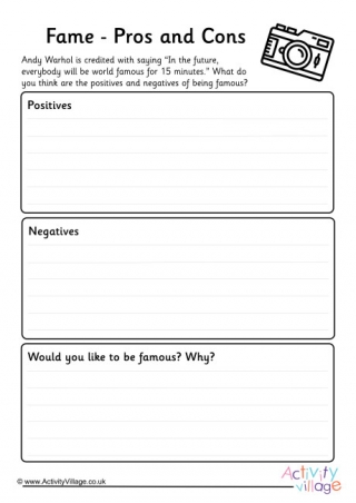 Fame Pros And Cons Worksheet