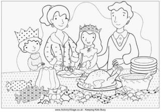 Family Christmas Dinner Colouring Pages
