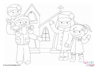 Family Going to Church Colouring Page