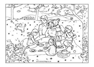 Family Picnic Colouring Page