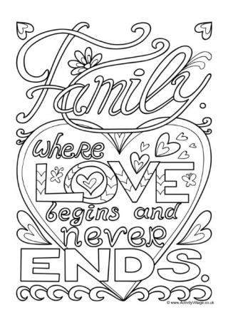 Family Where Love Begins Colouring Page