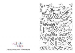 Family Where Love Begins Colouring Card
