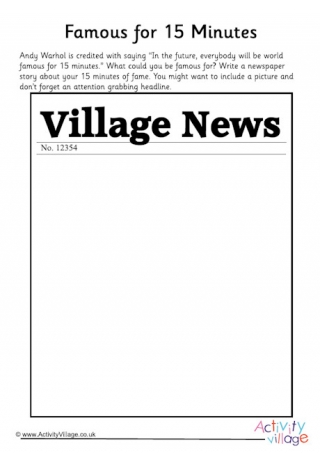 Famous For 15 Minutes Newspaper Writing Prompt