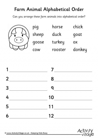 Farm Animal Alphabetical Order 2