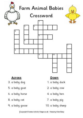 Farm Animal Babies Crossword