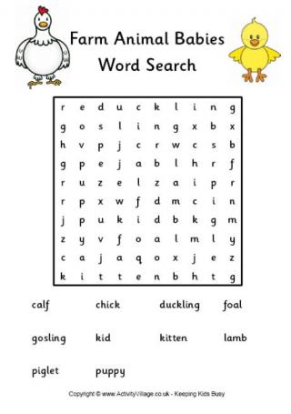 Farm Animal Babies Word Search