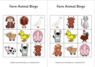 Farm Animal Bingo Cards