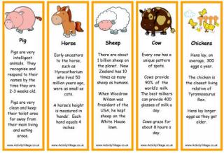 Farm Animal Bookmarks - Facts