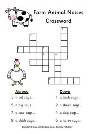 Farm Animal Noises Crossword