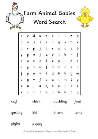 Farm Animal Word Searches