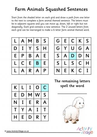 Farm Animals Squashed Sentences Puzzle