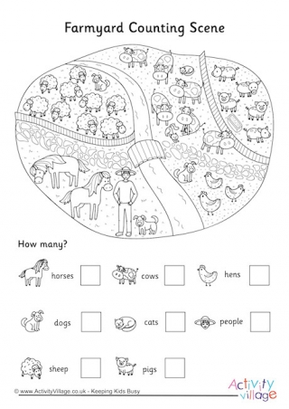 Farmyard Counting Scene Worksheet