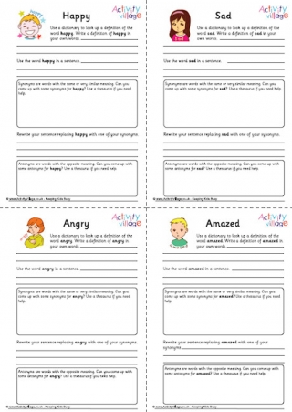 Feelings Vocabulary Worksheets