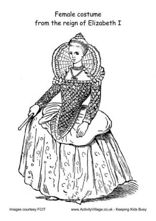 Female Costume Reign Of Elizabeth I Colouring Page