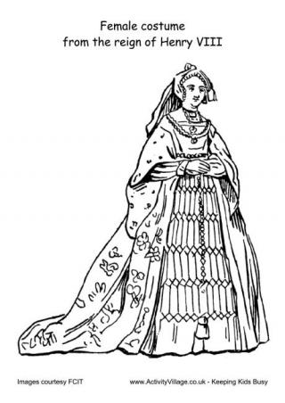 Female Costume Reign of Henry VIII Colouring Page