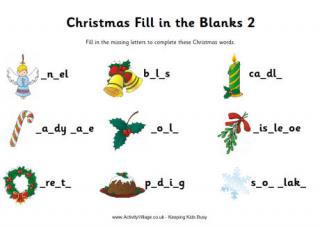 Christmas Fill In The Blanks Worksheet