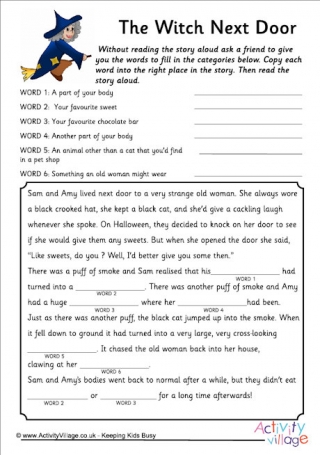 Fill in the Blanks Story - The Witch Next Door