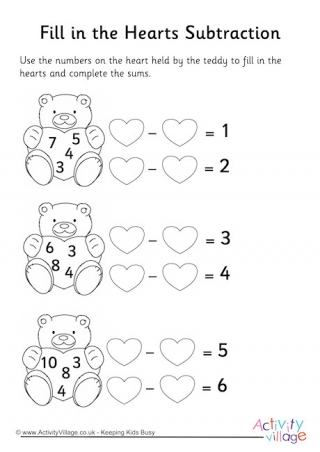 Fill in the Hearts Subtraction