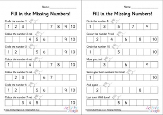 Fill in the Missing Numbers 1 to 10