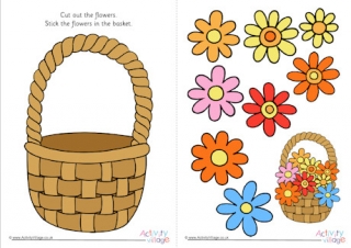 Fill the Basket with Flowers Cut and Stick Activity