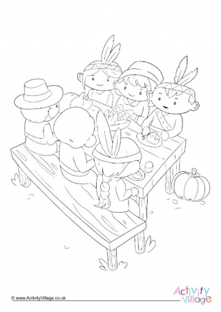 First Thanksgiving Meal Colouring Page