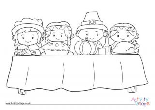 First Thanksgiving table colouring page