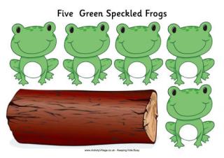 Five green speckled frogs