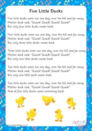 Five Little Ducks Song Lyrics Printable