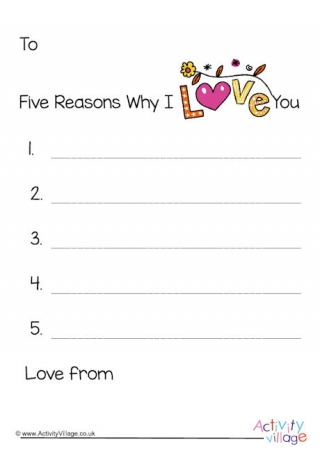Five Reasons Why I Love You Printable