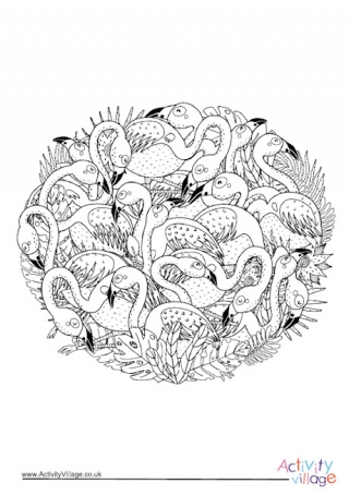 Flamingos Circle Colouring Page